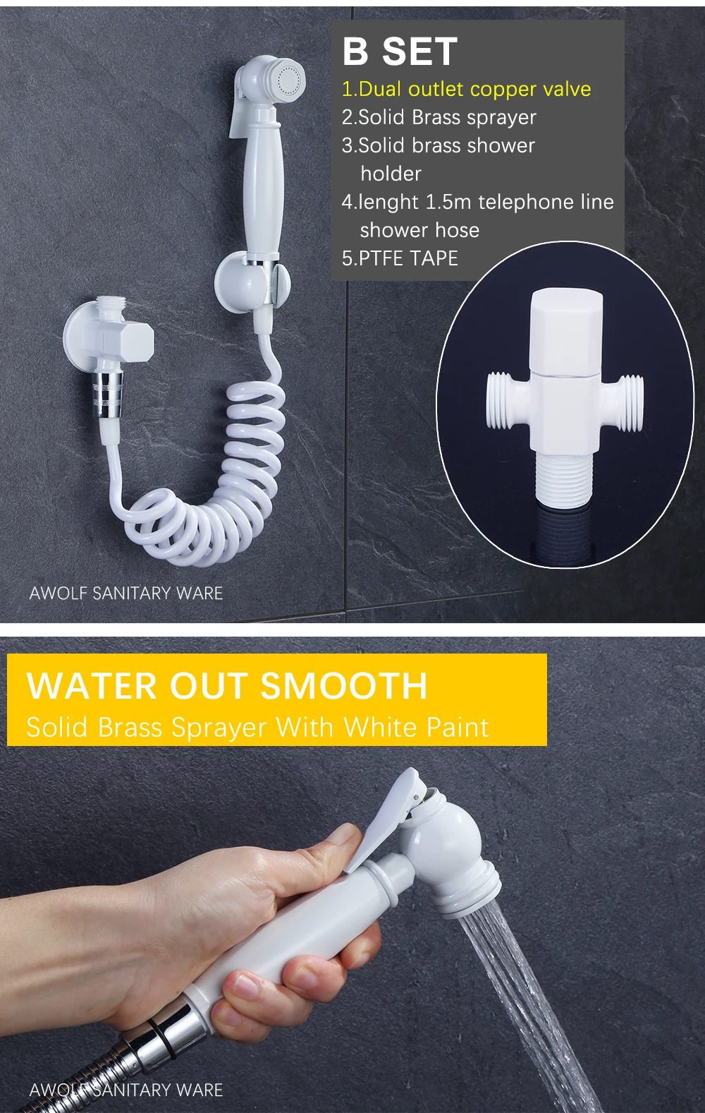 Pulvérisateur De Bidet Manuel Avec Tuyau 1,5m - Douchette WC Pour Toilette Ou Lavabo - Support Mural Inclus