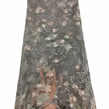 

2020 3d flowers Lace Fabric African French Lace Fabric High Quality High-end handmade Sequins Wedding Nigerian Lace Fabric