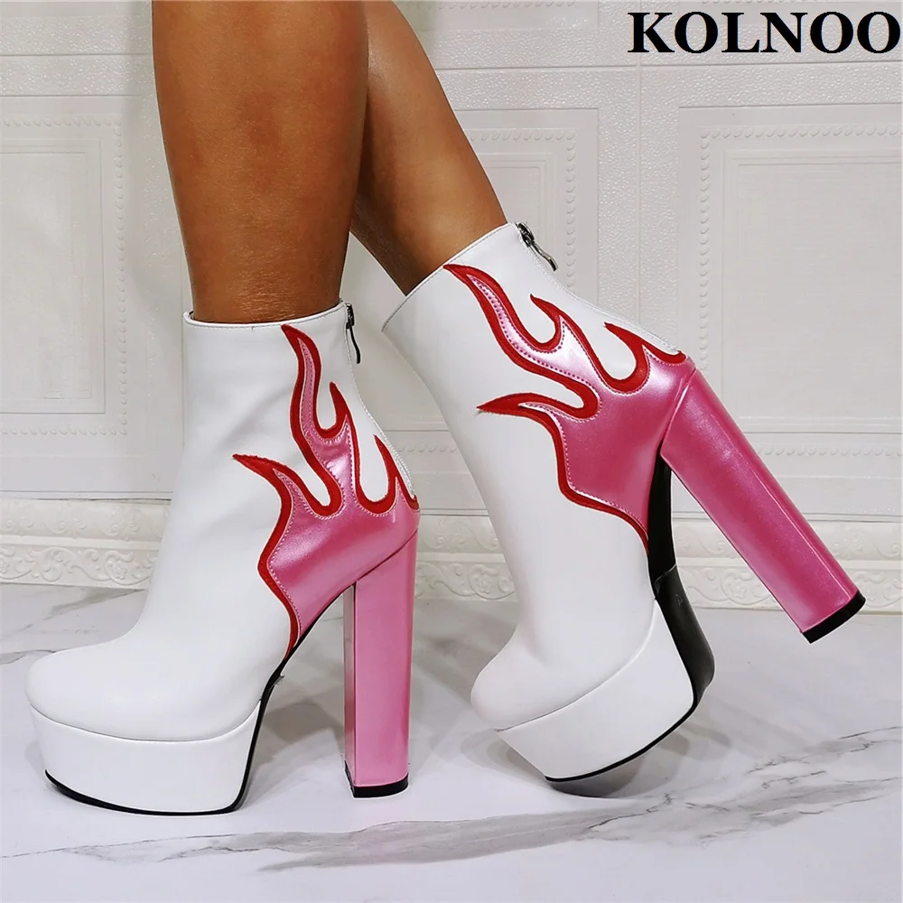 

Kolnoo New 2022 Women Chunky Heels Boots Fire-Shape Style Sexy Platform Party Prom Ankle Boots Evening Club Fashion Winter Shoes