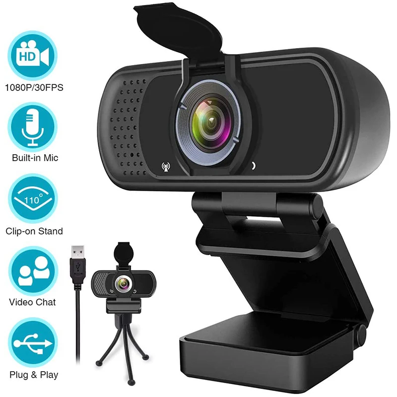 Cámara Web Webcam HD 1080p para ordenador, Webcam USB para PC, con micrófono, portátil, retransmisión de vídeo, para grabación en el trabajo