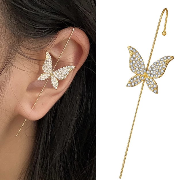 Ear Needle Wrap Crawler Hook Earrings for Women Surround Auricle Diagonal Stud Copper Inlaid Zircon Piercing Earrings /1 Pc