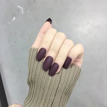 

24pcs/set Europe and the United States Beam Fake Nail New Dark Brown Matte press on nails long Square Head ballerina fake nails