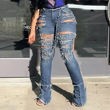 SHUJIN, сексуальные рваные джинсы с дырками, женские индивидуальные джинсовые штаны средней длины с талией, женские облегающие Клубные узкие брюки размера плюс 3XL