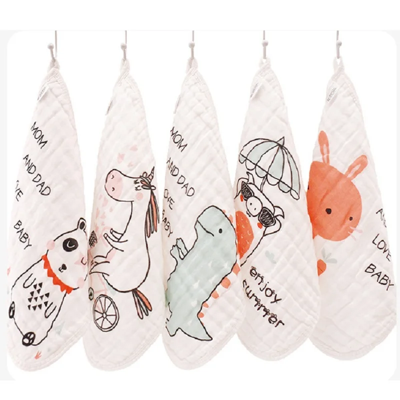 New Arrival Cartoon Picture 5PC/LOT Soft Washed Muslin Cotton Handkerchief Towel Newborn Children Face Square Baby Bibs | Детская одежда