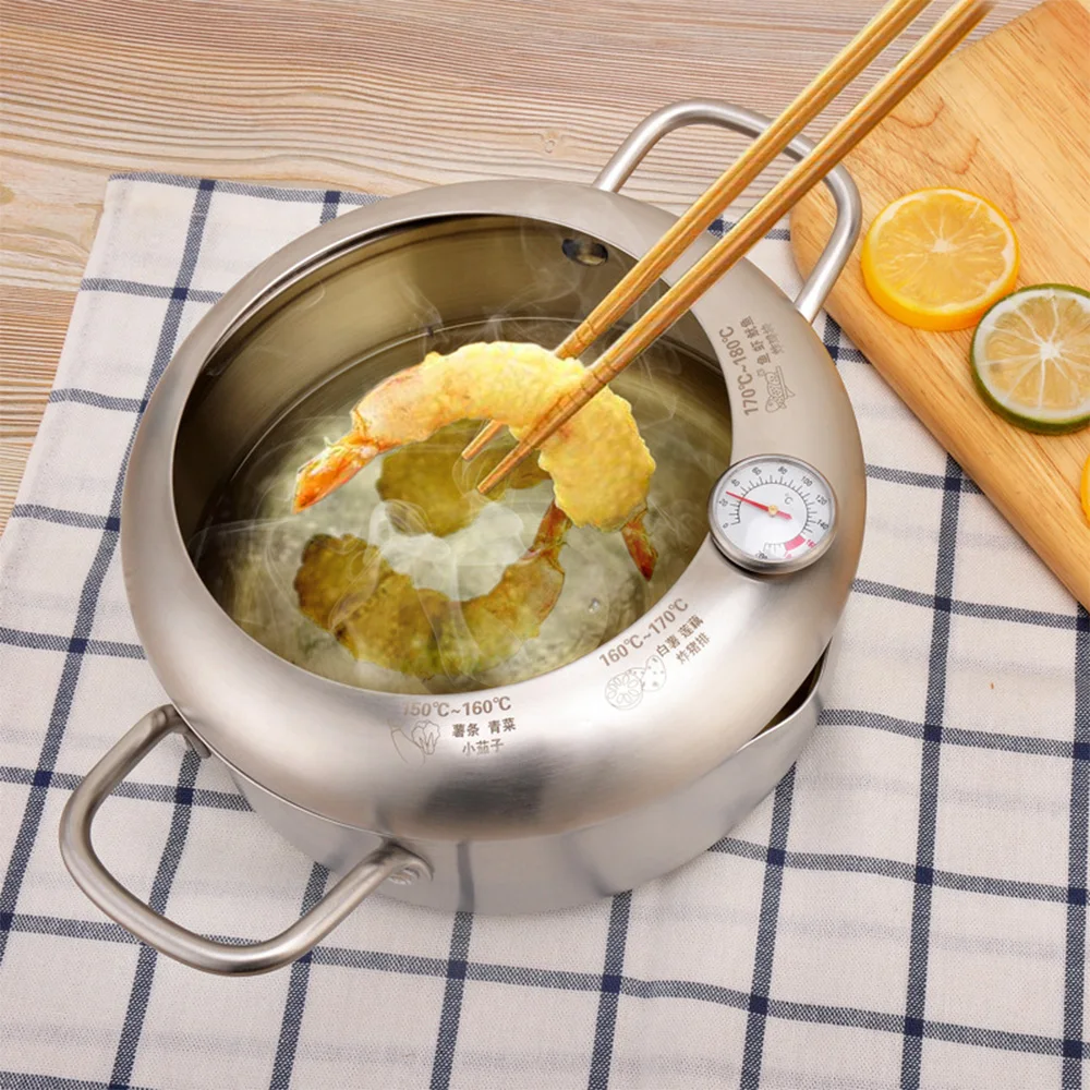 

Japanese Style Deep Frying Pot Thermometer Tempura Fryer Pan Temperature Control Fried Chicken Pot Kitchen Cooking Tools