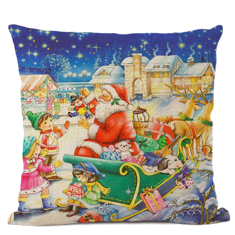 Christmas Pattern Cushion Set Santa's Linen Pillowcase Cover Car Home Sofa Bedroom Chair Decoration Hug Pillowcase 40*40CM