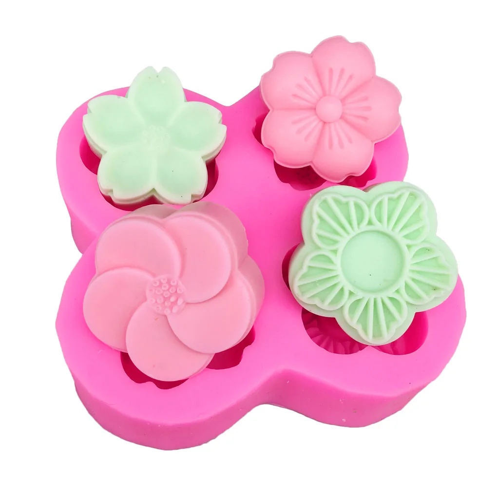 3d силиконовые формы в виде цветка 4 полости цветок силиконовые формы DIY для шоколада, желе, конфет, пудинга, печенья, выпечки инструменты лоток для льда, форма для мыла