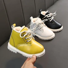 YWPENGCAI/осенне-зимние детские теплые плюшевые ботинки; размеры 21-30; ботинки для малышей; однотонные ботинки унисекс для мальчиков и девочек