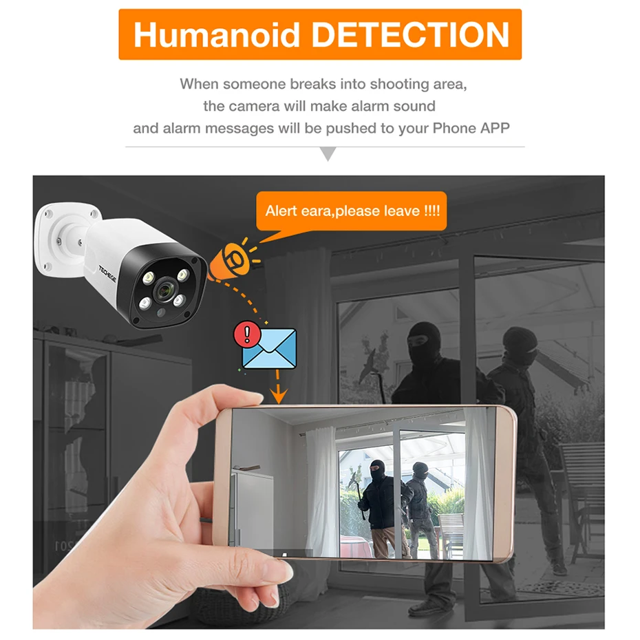 Techege 4CH 5MP Security Camera System Human Detection Two ways Audio POE IP Camera Outdoor Waterpr
