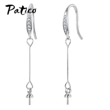 1 çift Lüks 925 Ayar Gümüş Kübik Zirkonya Küpe Kadınlar Için DIY El Yapımı Yapışkan Inci Boş Kulak Kancası Takı Aksesuarları(China)