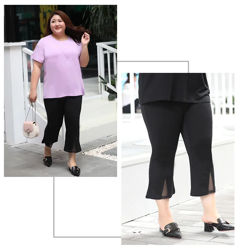 TUHAO Summer Women Office Lady Elegant Black Pants Casual High Waist Women Plus Size 7XL 6XL 5XL 4XL Elastic Capri Female WM55