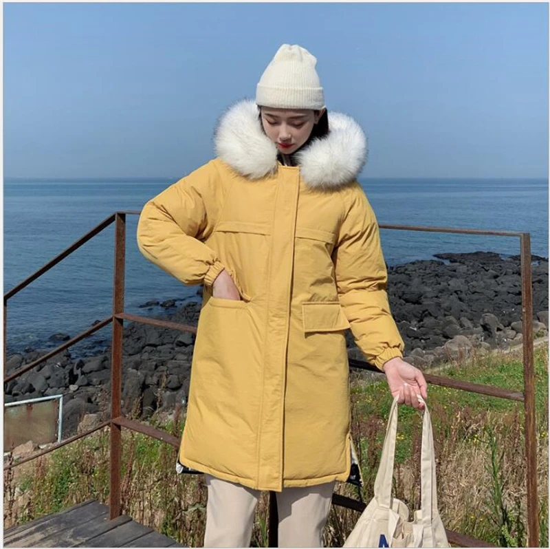 Двусторонняя одежда зимняя куртка женская 2019 свободная с капюшоном пуховая хлопковая стеганая куртка Толстая Длинная женская парка