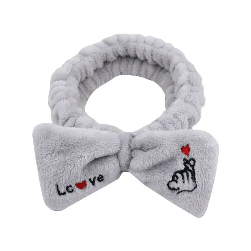 

Korean Women Wash Face Makeup Headband Thick Velvet Big Bowknot Wide Bandana Sweet Finger Heart Embroidery Candy Color Hairband