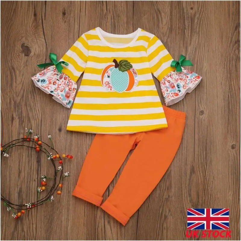 Emmababy Halloween Outfit Baby Boys Girls Pumpkin Tops T-shirt Long Pants Clothes Costume