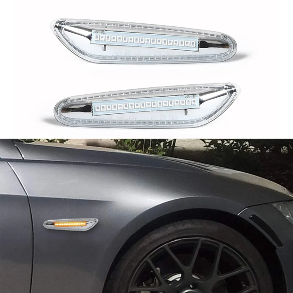 

2pc Clear Lens Dynamic Flowing LED Side Marker Turn Signal Lights for BMW E46 3series E60 E61 E90 E91 E92 E93 E81 E82 E88 X3 X1
