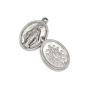 

100% Stainless Steel Virgin Mary Medal Charm Pendant For Jewelry Making Cross Medallion Medallas Religiosas Wholesale 50pcs