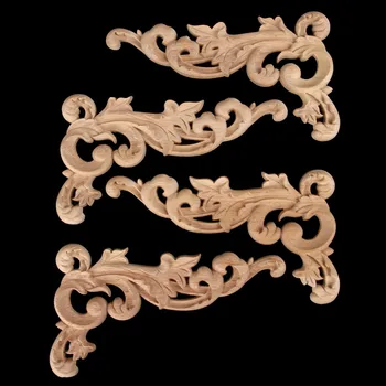 

4pcs Woodcarving Decal Corner Applique Frame Door Decorate Wall Doors Furniture Decorative Figurines Wooden Miniatures 19x11cm