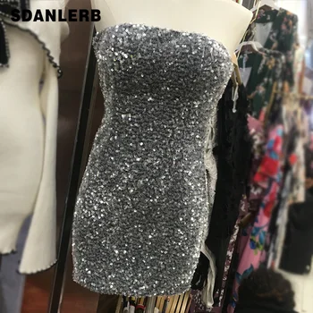 

2020 Spring and Autumn New Europe Fashion-Show Sequin Dress Package Hip Strapless Dress Female Ladies Party Sexy Dresses Vestido