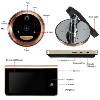 

Smart Doorbell Wireless Wifi Peephole Door Camera Video Security HD Infrared Night Vision LED Lights Video Door Viewer Video-eye