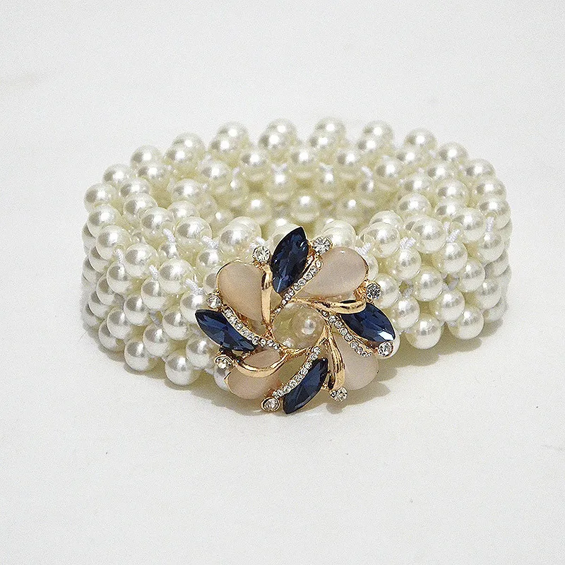 

Pearl Belt Waistband Rhinestone Belts for Women Elastic Buckle Pearl Chain Belt Female Girls Dress Strap Wedding