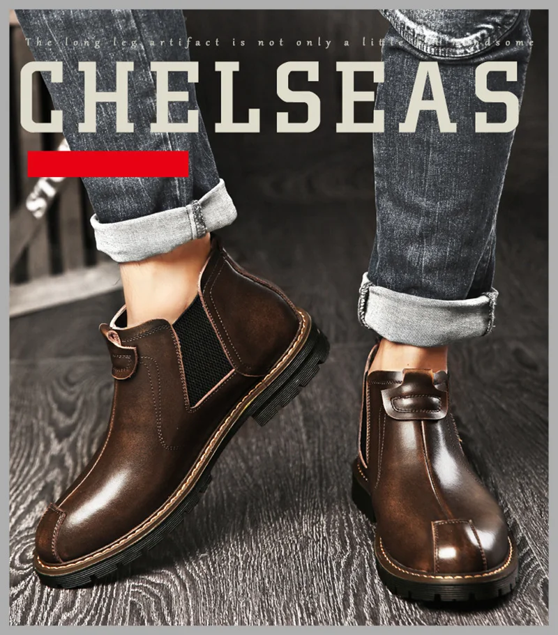 Г. Осенне-зимняя обувь мужские ботинки кожаные ботинки челси Мужская брендовая зимняя обувь на толстой подошве сапоги мужские короткие KA1757