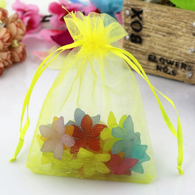 

200pcs/lot Yellow Organza Bag 20x30cm Large Cosmetics Boutique Jewelry Packaging Bag Cute Drawstring Gift Bags Organza Pouch