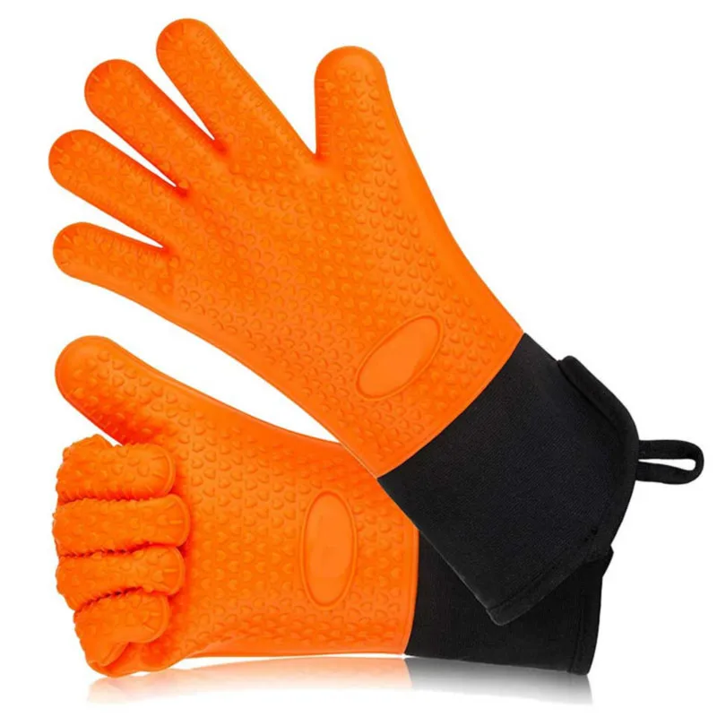 Длинные силиконовые перчатки для духовки термостойкие для плиты перчатки хлопчатобумажные перчатки силиконовые для выпечки для микроволновой кухни инструменты Glovees - Цвет: 2pcs-orange