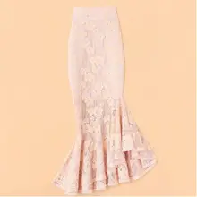 Размера плюс 4XL! Нерегулярные рыбий хвост юбка с высокой талией Женская летняя обувь Обтягивающая одежда Цветочная вышивка кружева один шаг, утепленная юбка TB3778