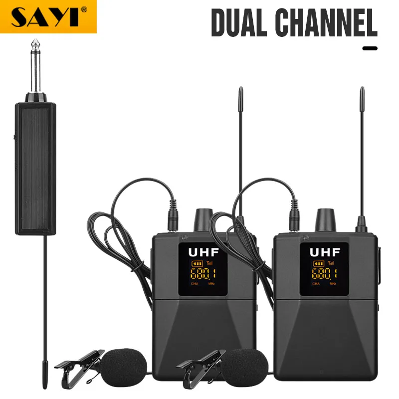 SAYI WM03 30 каналов DSLR камера телефон UHF беспроводной двойной петличный микрофон