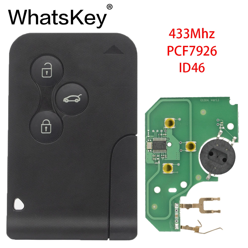 

WhatsKey Remote Smart Card Key For Renault Megane Scenic Grand 2003-2008 control 433Mhz ID46 PCF7926 Chip With small blade