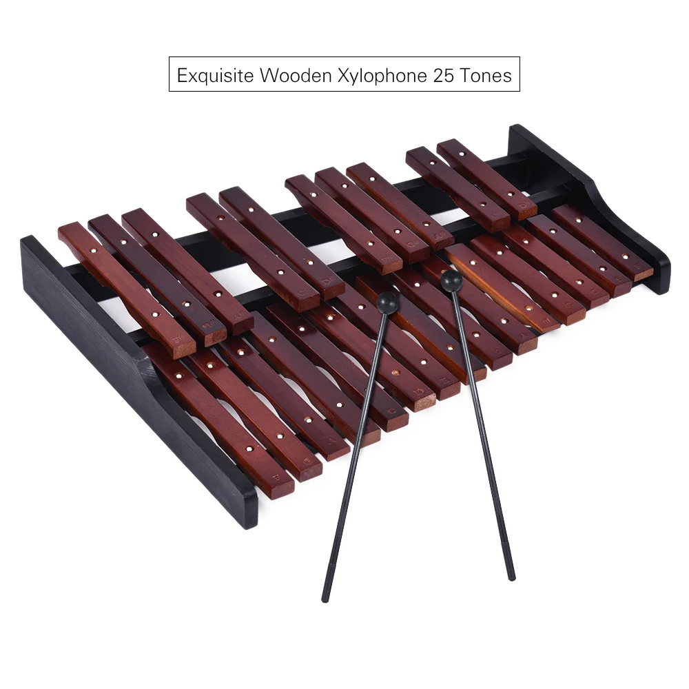 25 Note Wooden Xylophone Percussion Educational Musical Instrument Gift with 2 Mallets