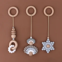 Anneau de dentition en Silicone pour bébé, cadre de gymnastique, pendentifs en bois, perles, poussette, hochet pour nouveau né, jouets molaires d'allaitement 
