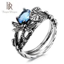 Bague Ringen, винтажное серебро 925, ювелирное изделие, кольца для женщин в форме насекомых, Овальные, синие, зеленые, фиолетовые кольца из розовых драгоценных камней, Подарок на годовщину
