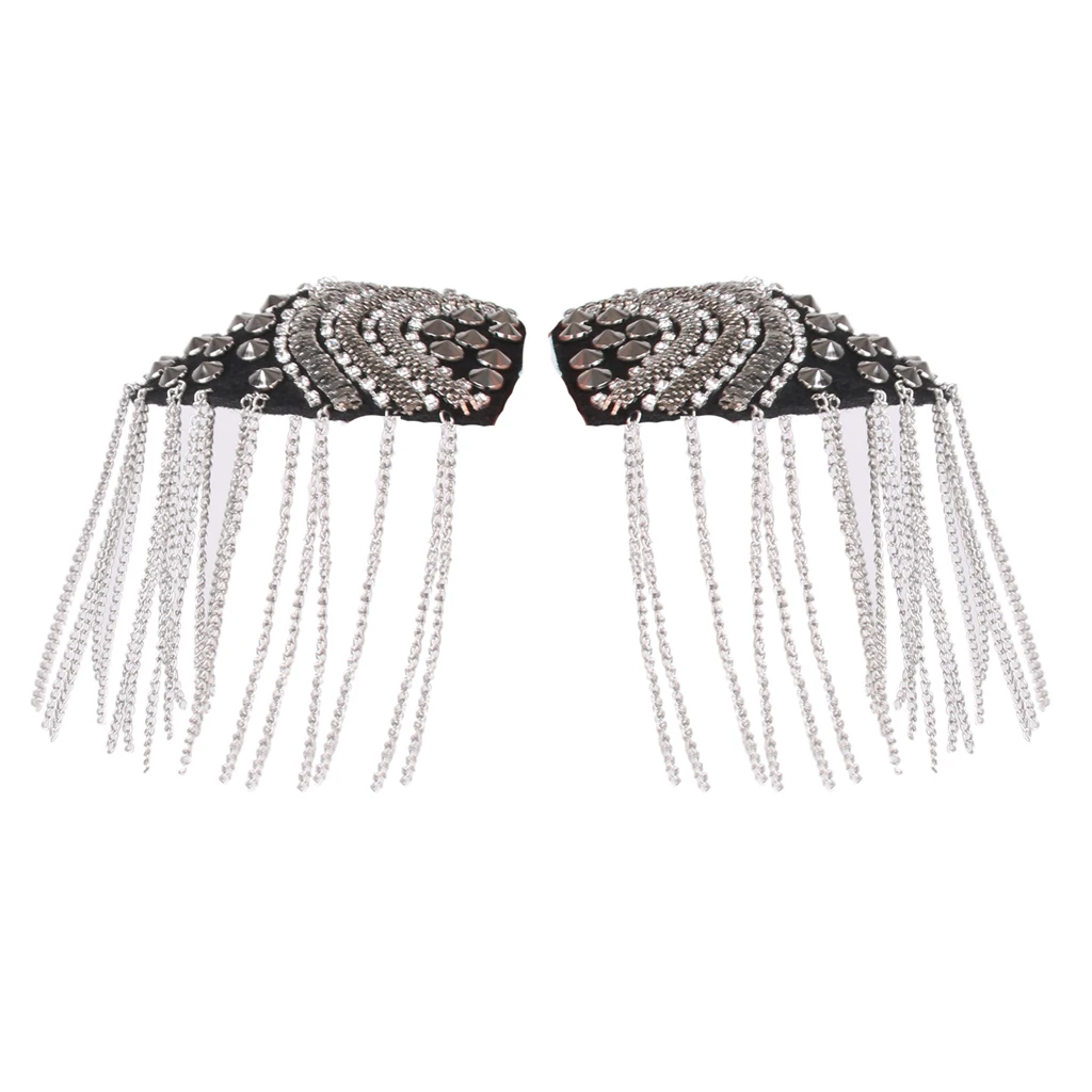 Punk Rock Tassel Chain Rivet Stud Shoulder Pad Array Badge Brooch 1 Pair Punk Rock Tassel Chain Rivet Stud Shoulder Pad Array Badge Brooch 1 Pair