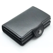 Модная визитная Карточка RFID кошелек двойная алюминиевая коробка из искусственной кожи Автоматический антимагнитный металлический кошелек кредитный ID держатель для карт