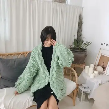 

Elegant Solid Long Sweater Women Fashion Warm Cardigan Coat V-Neck Knitted Loose Sweaters