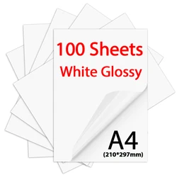 10/20/30/40/50/100 Sheets White Printable Vinyl Sticker Paper A4 Glossy Waterproof Self-Adhesive Copy Paper for Inkjet Printer