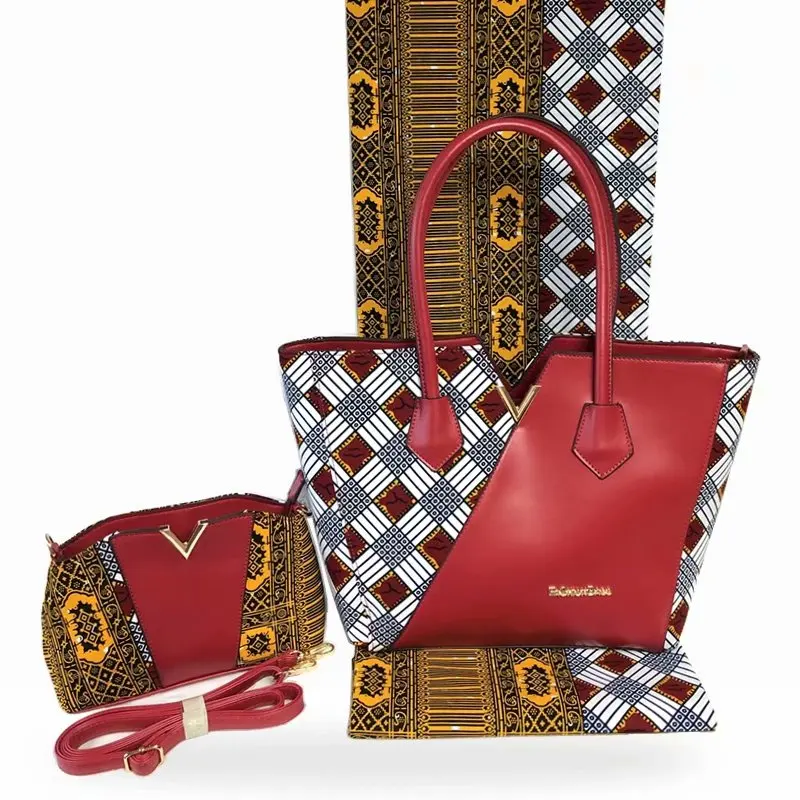 

Ankara African Wax Bag Sets with Dutch Wax DIY Apparel Sewing Fabric Orange Cotton 6 Yards for Wedding Fashion！HF0812