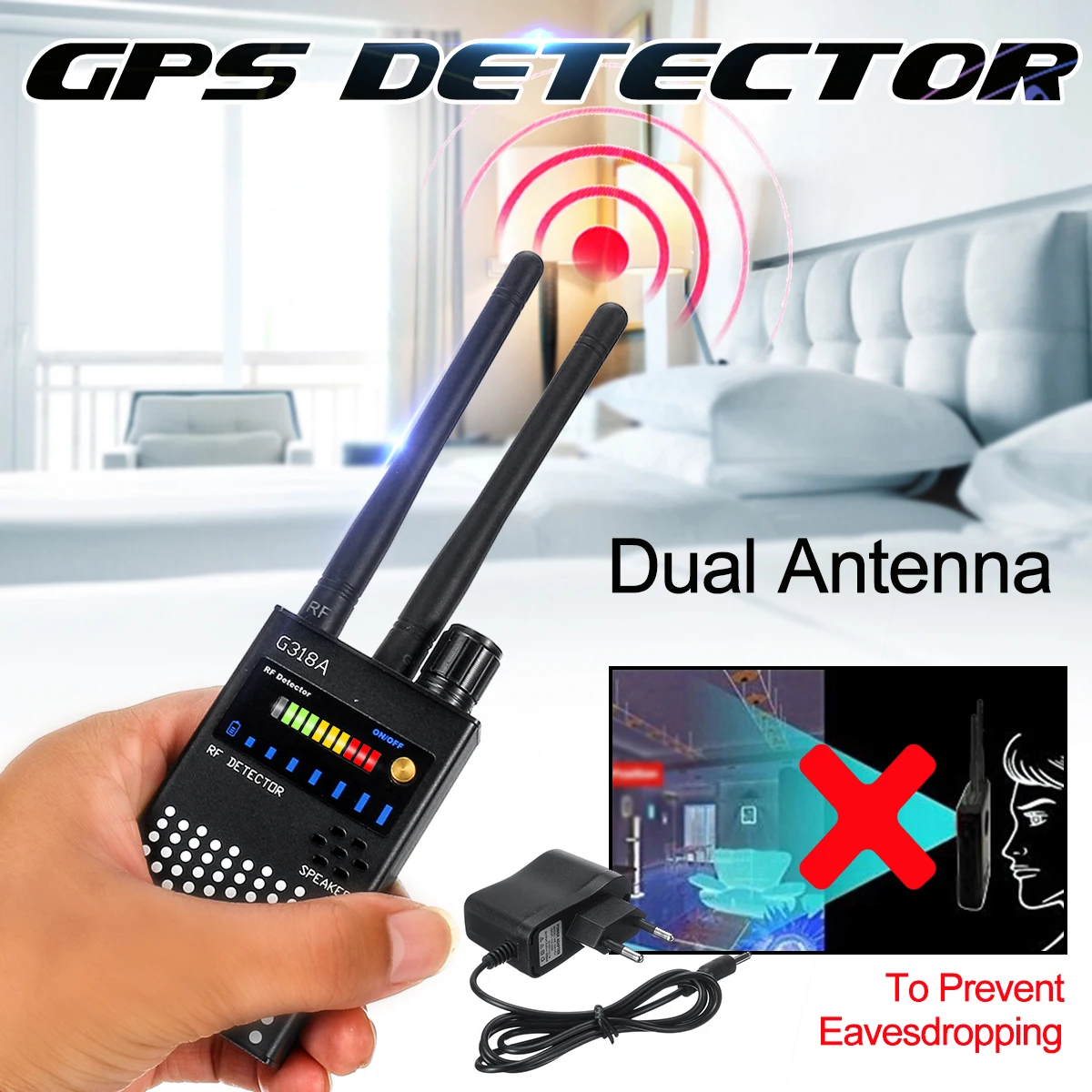 G-318A 1MHz Dual Antenna 8000MHz Anti-Spy Bug Detector Wireless RF GPS Location Dual Signal Device