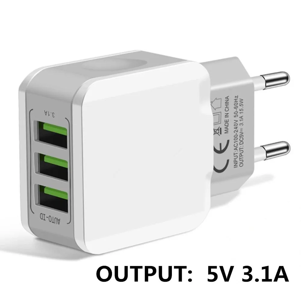 

Fast Mobile Phone EU Plug 2/3 Port USB Charger Adapter Charging Travel Wall Chargers Phone USB Cables For iphone Samsung Huawei
