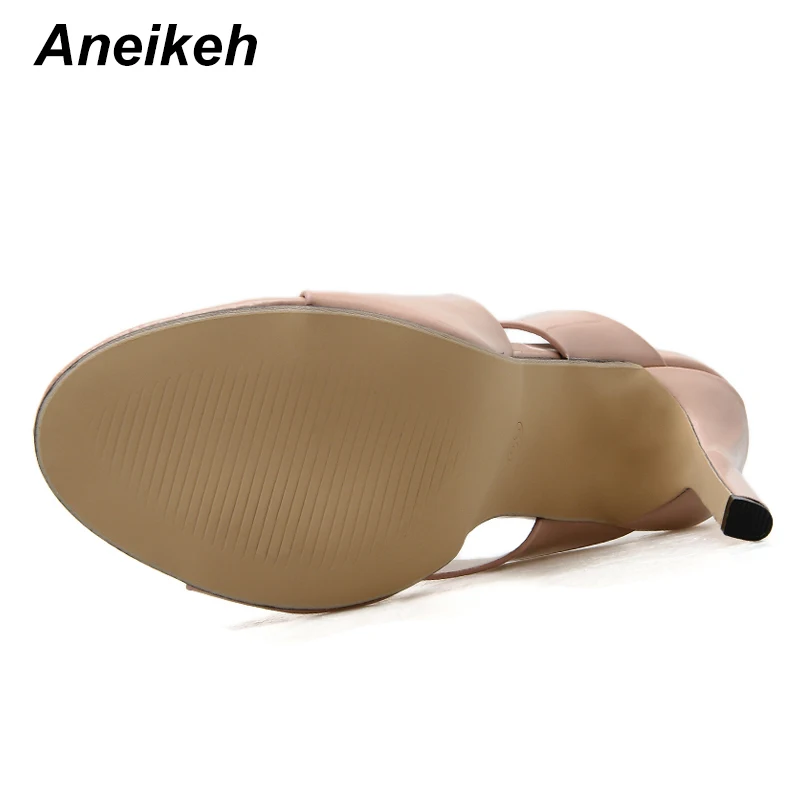 Aneikeh/ г. Модные тапочки из кожзаменителей, летние лаконичные туфли с открытым носком на тонком высоком каблуке, без застежки, с круглым носком, женские сабо абрикосового цвета, размеры 35-40