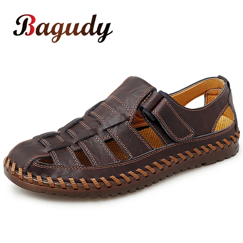 

Summer Genuine Leather Men Sandals 2020 Leisure Beach Men Shoes High Quality Breathable Sandals The Men's Sandals Big size 39-47