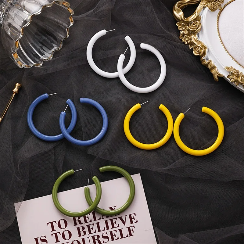 

Fashion Exaggerated C-shaped Color Acrylic Resin Earrings Stud Earrings Simple Wild Retro Temperament Women Earring Jewelry Gift