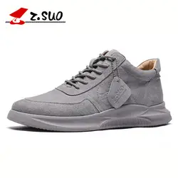 Z. Suo/мужская повседневная обувь высокого качества на весну и осень мужская обувь из резиновой замши на шнуровке мужская обувь из