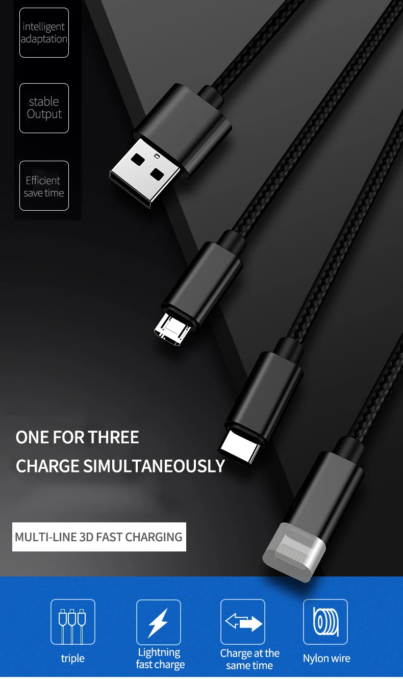 USB кабель для iPhone XS X 8 11 зарядное устройство 3 в 1 микро USB кабель для Android USB TypeC кабели для мобильных телефонов для samsung S10