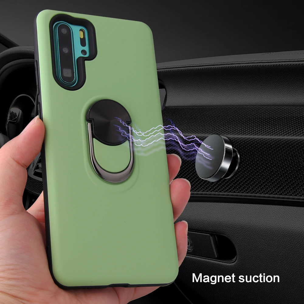 Heavy Duty Car Magnet Armor Case For Huawei P30 pro Lite Rubber Cover 360 Rotating Stand |