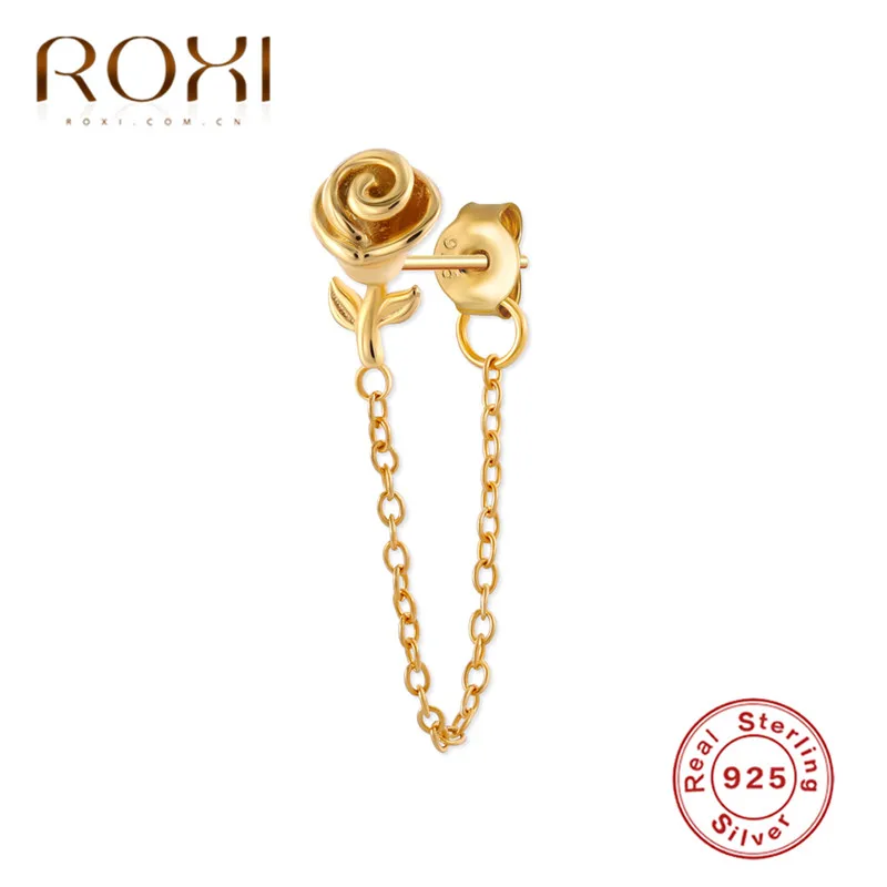 

ROXI 925 Sterling Silver Earrings for Women Party Gift Pendientes Brincos Rose Flower Long Chain Tassel Drop Dangle Earrings