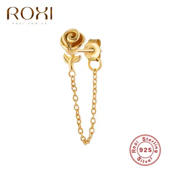 

ROXI 925 Sterling Silver Earrings for Women Party Gift Pendientes Brincos Rose Flower Long Chain Tassel Drop Dangle Earrings