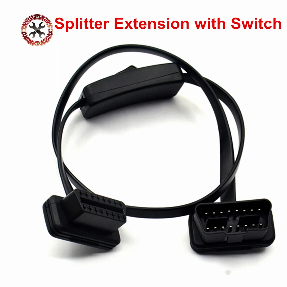 OBD2 Extension Cable Splitter Extension 1 to 2 with Switch Y Splitter Extension Cable OBD2 16PIN Male to Female Electronic Wire Connector