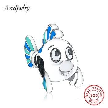 

Fit Original Pandora Charms Bracelet Silver 925 The Little Mermaid Flounder Charm Beads Making Berloque 925 DIY Jewelry